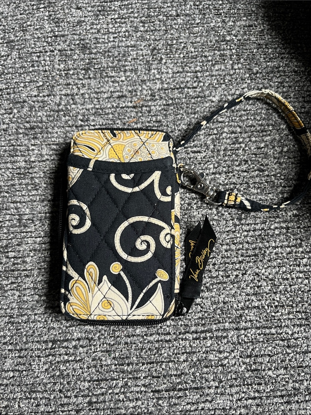 Vera Bradley Black, Yellow & Cream Quilted Wristlet